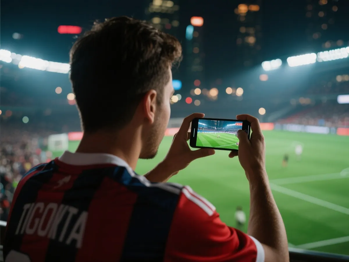 手机观看足球比赛直播场景